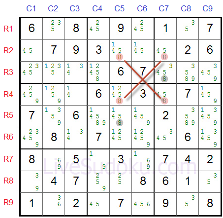 Sudoku X Wing Example