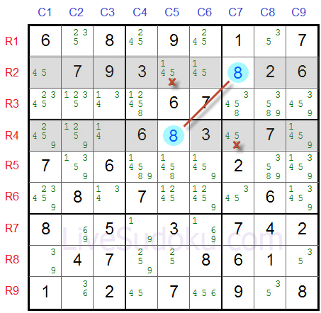Sudoku X Wing Example