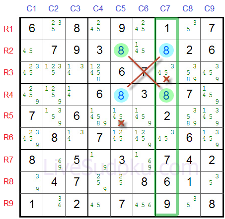 Sudoku X Wing Example