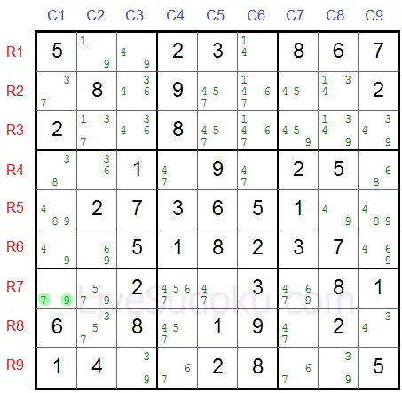 Sudoku XY Wing Esimerkki