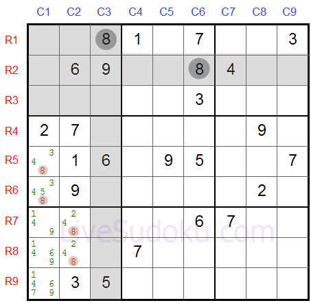 Sudoku Locked Candidates type 1 - Second Example