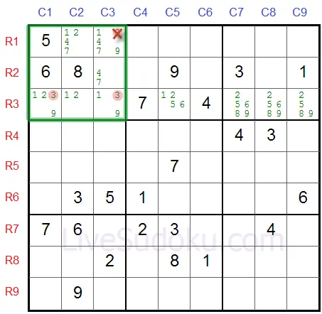 Судоку заключени кандидати тип 2
