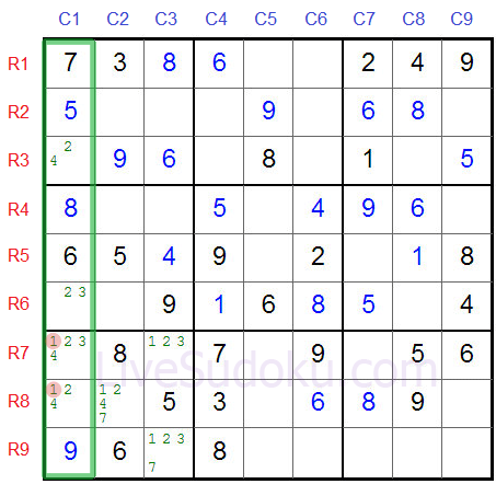 Sudoku Locked Candidates type 2 - Second Example