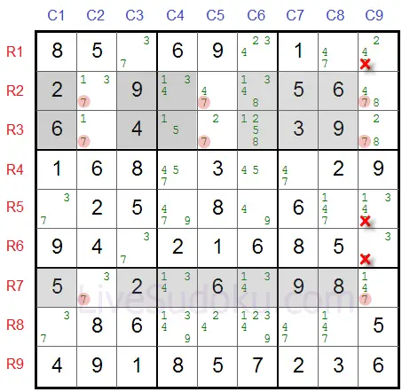 Candidate 7 eliminated from three columns by Swordfish