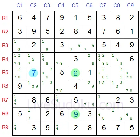 XY-Wing first option: pivot resolves to 6