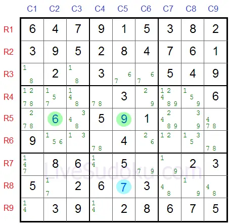 XY-Wing second option: pivot resolves to 9